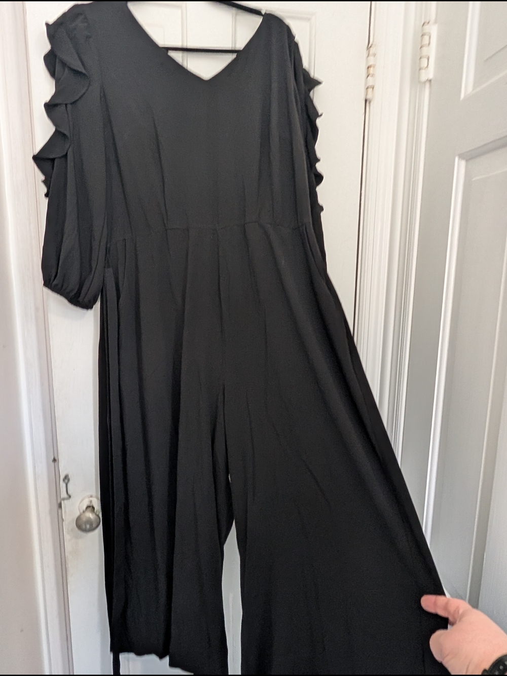 Lane Bryant Black V-Neck Wide-Leg Jumpsuit with Ruffle Sleeves